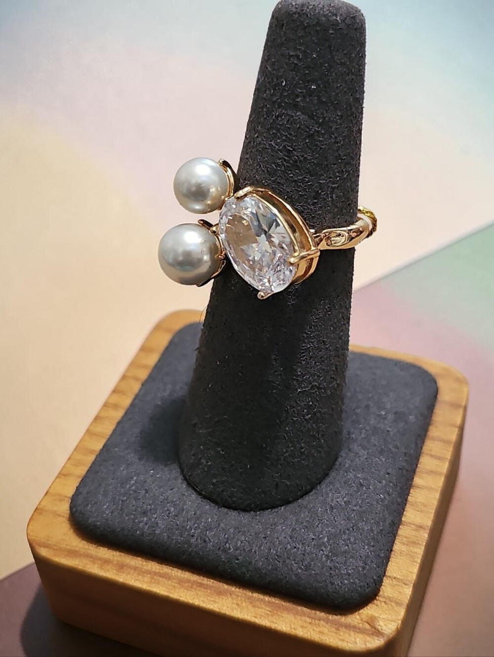 Nwt Eyecandy Gold Pearl and Clear Stone Ring - Women Jewelry